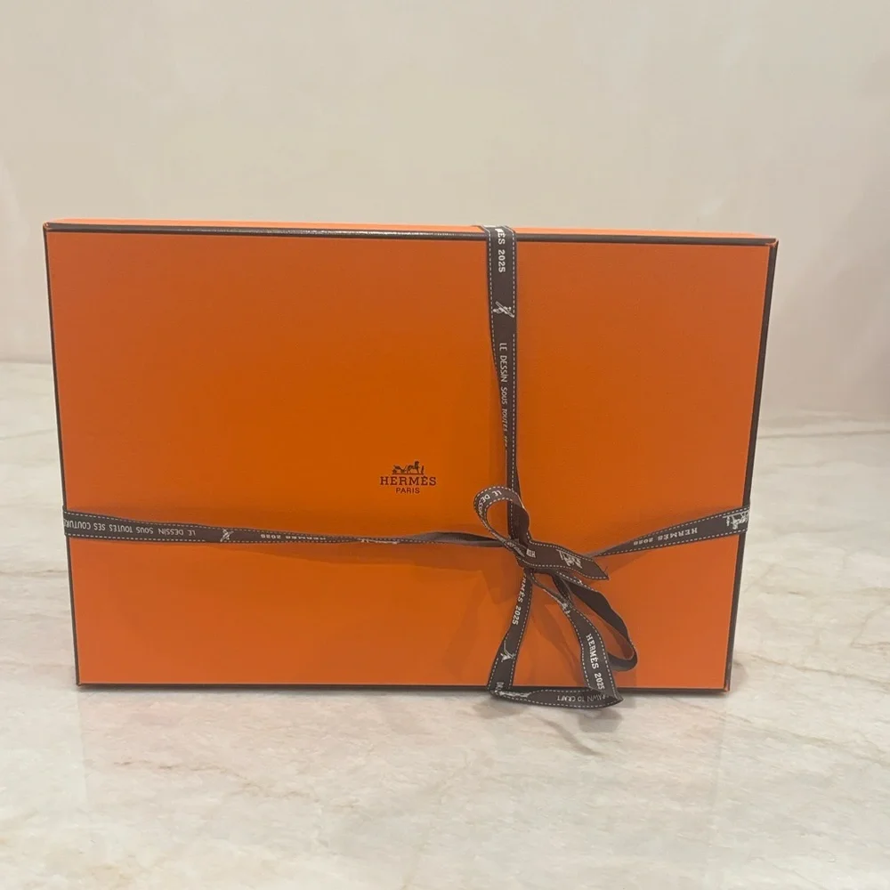 Authentic Hermès Orange Shoe Boxes with Ribbons – 12.25″ × 8.25″ × 4.5″– Set of2